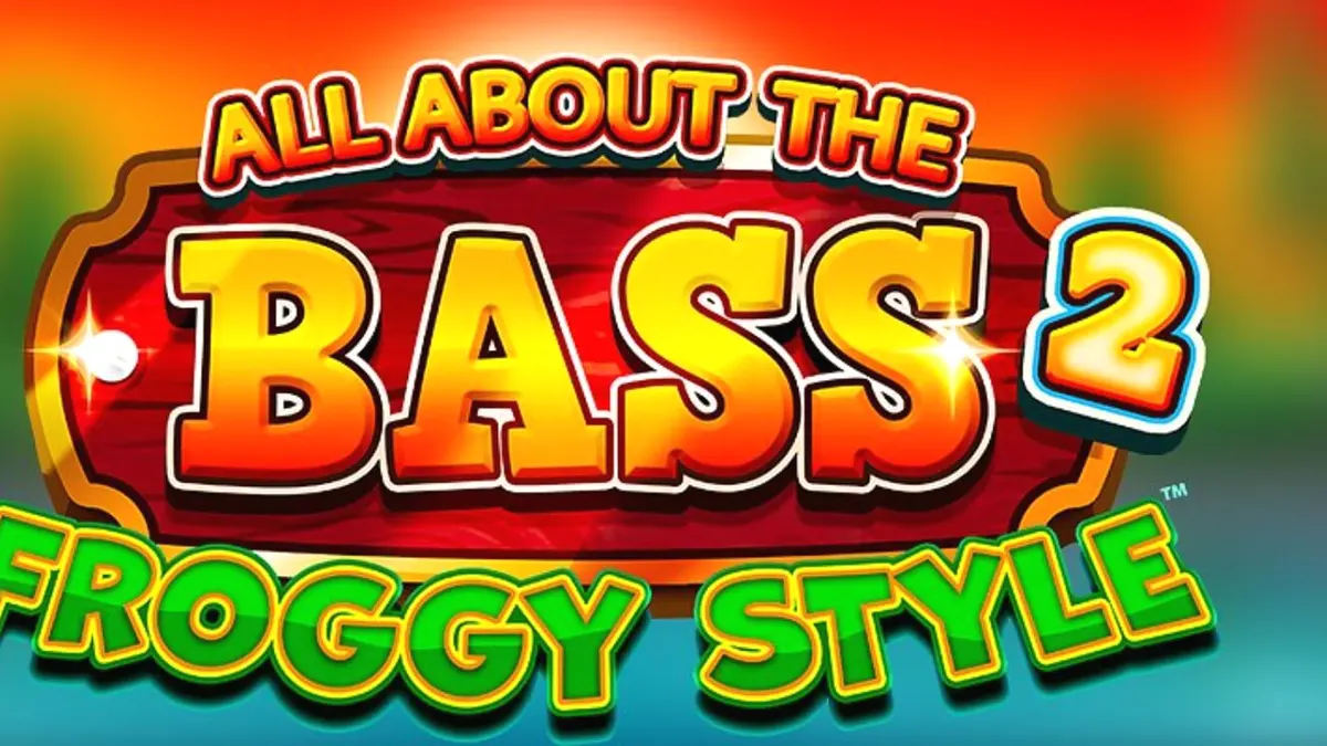 Tampilan layar slot All About the Bass 2: Froggy Style dengan tema rawa dan karakter nelayan kartun.