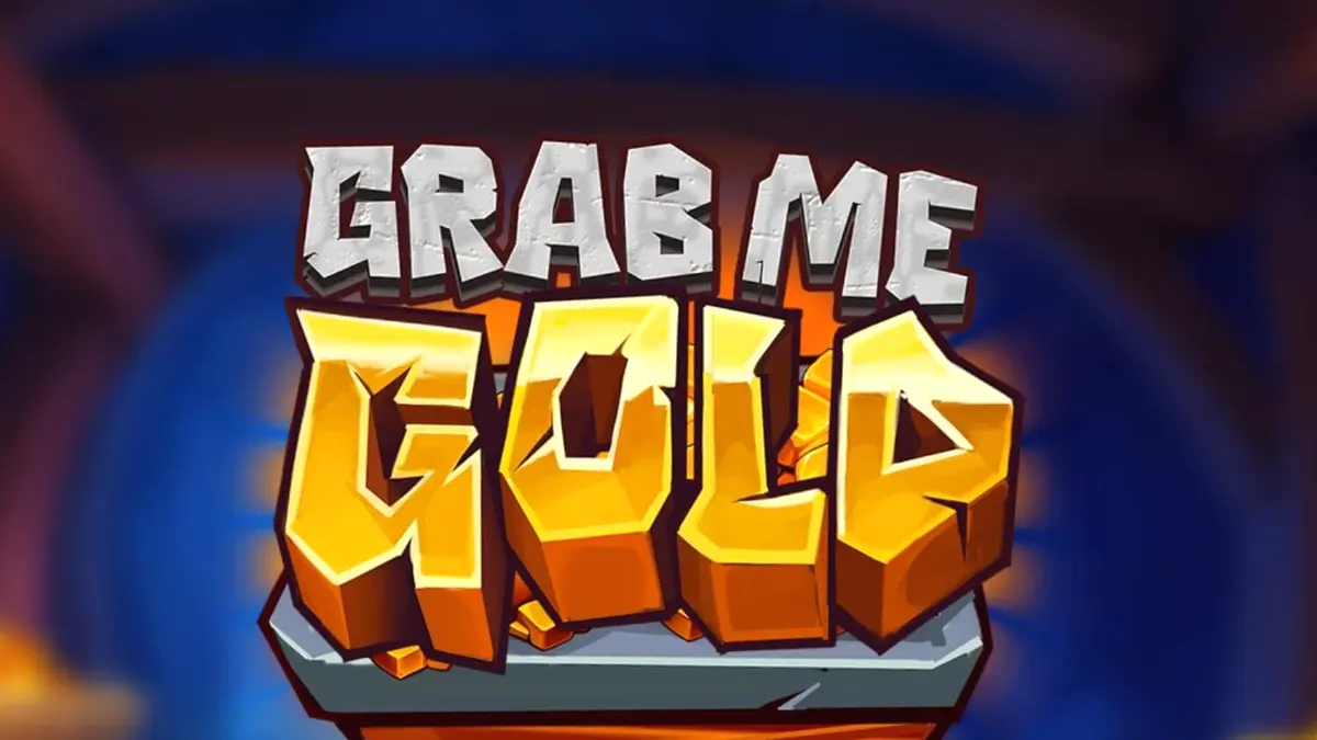 Tampilan visual slot Grab Me Gold dengan tema tambang emas dan simbol-simbol peralatan pertambangan.